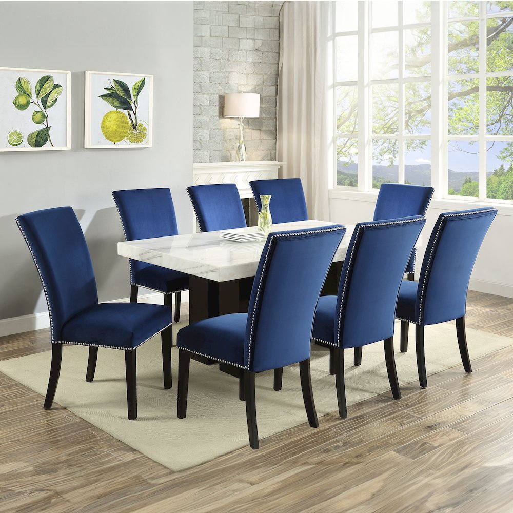 Camila 9PC Rectangle Dining Set Blue Chair. Picture 4