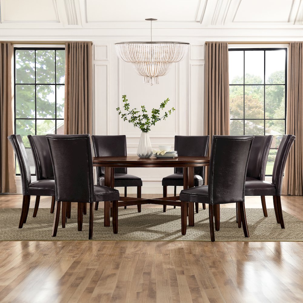 Hartford 72in Dining Set 9 PC with Brown Chairs. Picture 1