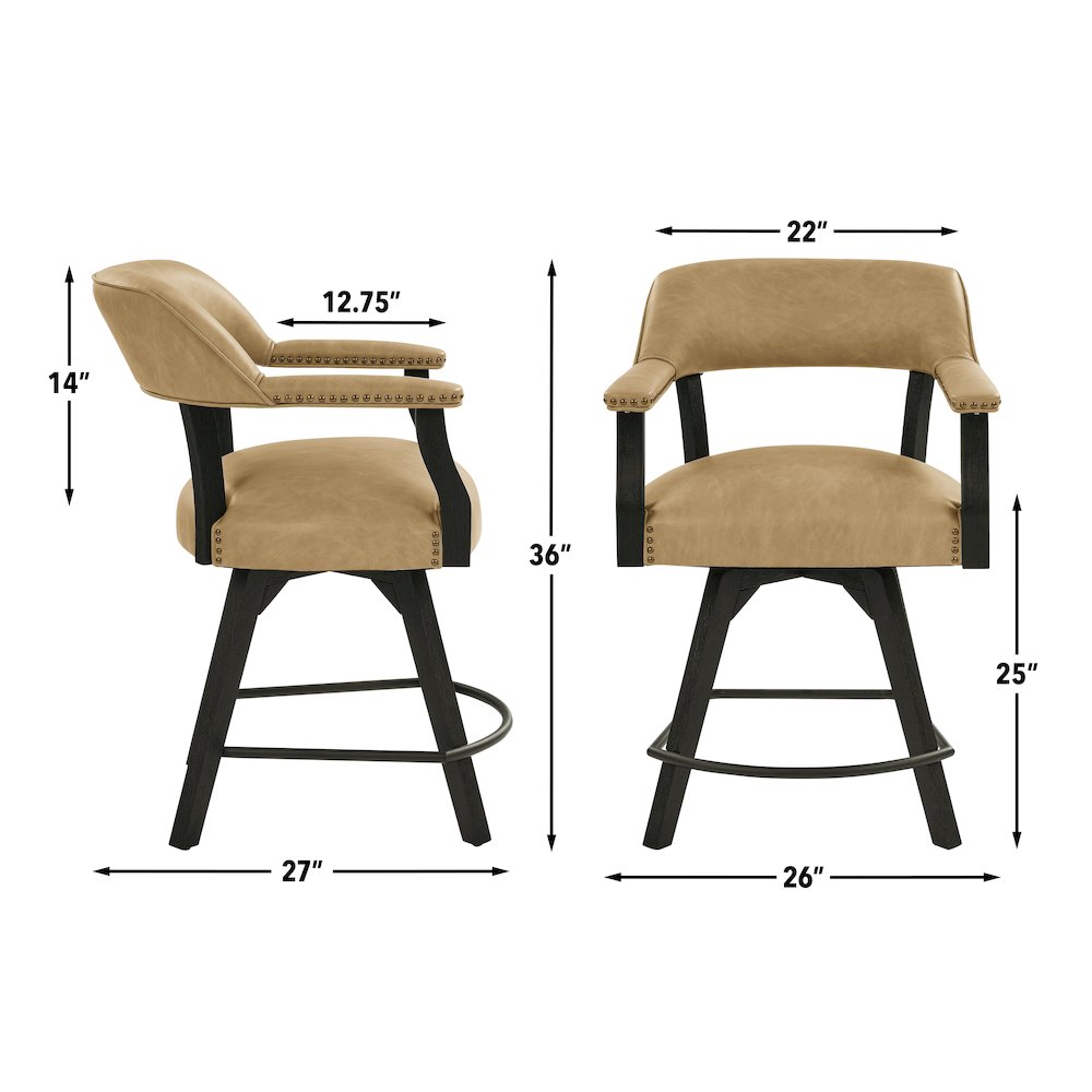 Rylie Counter Table & 4 Swivel Counter Chairs, Black Finish/Sand Vegan Leather. Picture 12