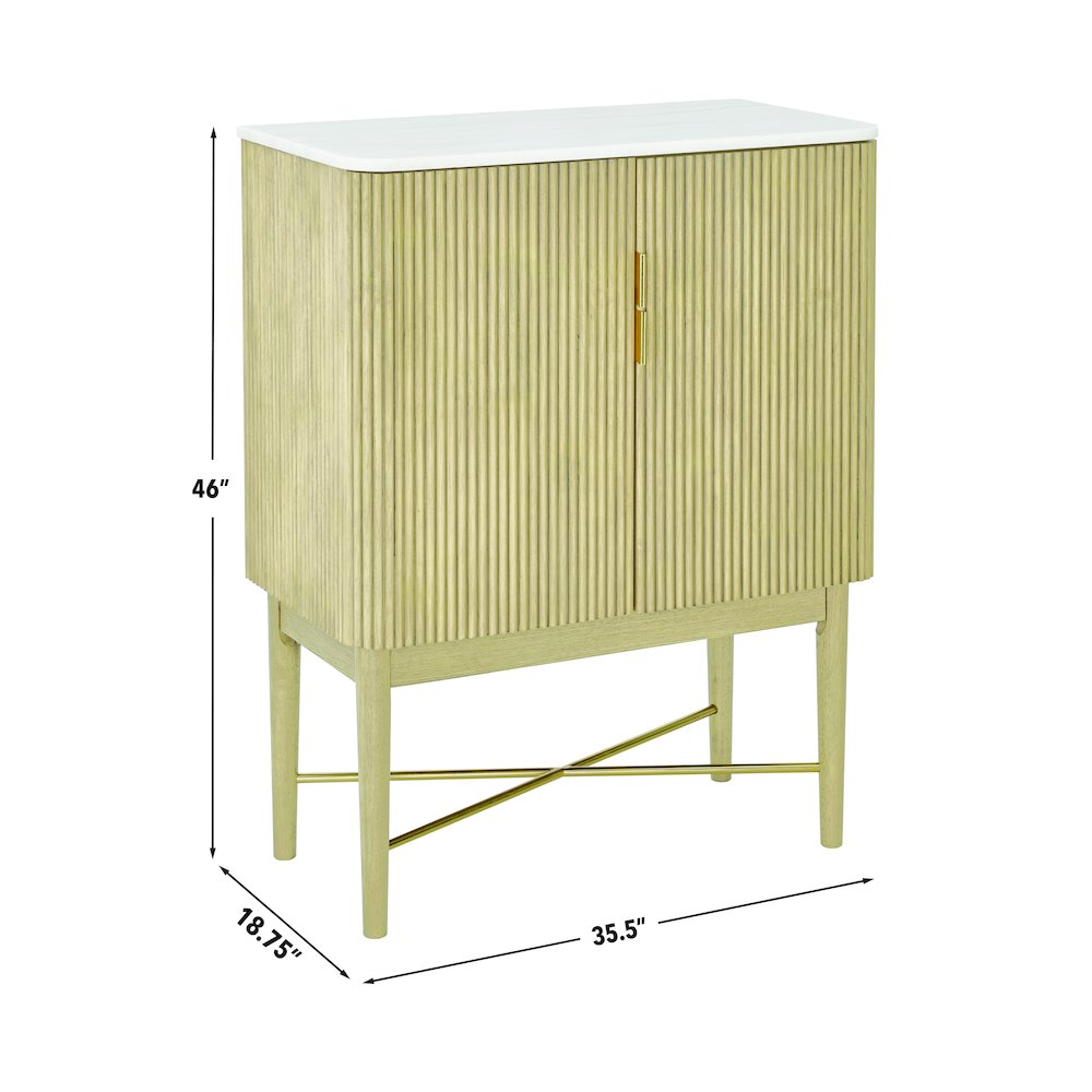 Vida Marble Top WIne Cabinet, Blonde Finish. Picture 7