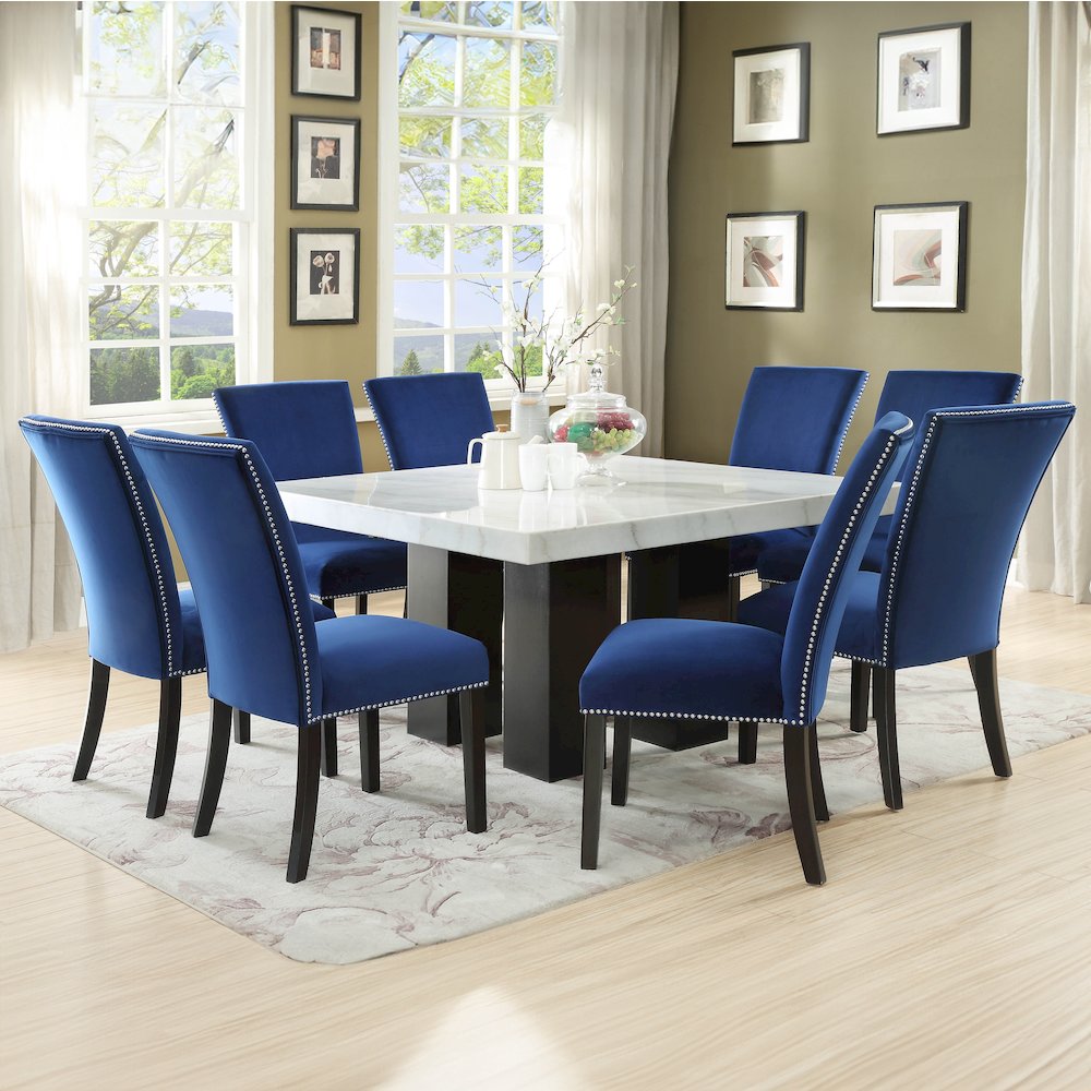 Camila 9PC Square Dining Set Blue Chair. Picture 4