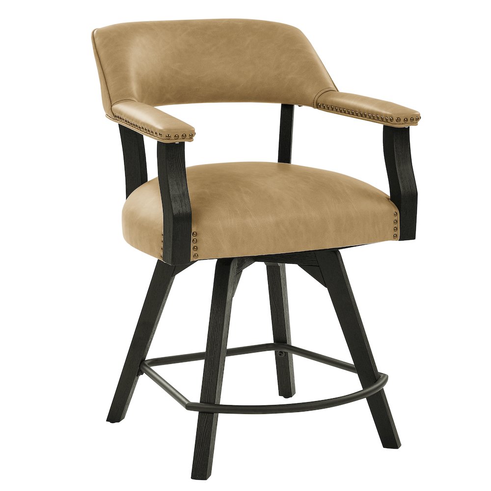 Rylie Counter Table & 4 Swivel Counter Chairs, Black Finish/Sand Vegan Leather. Picture 3