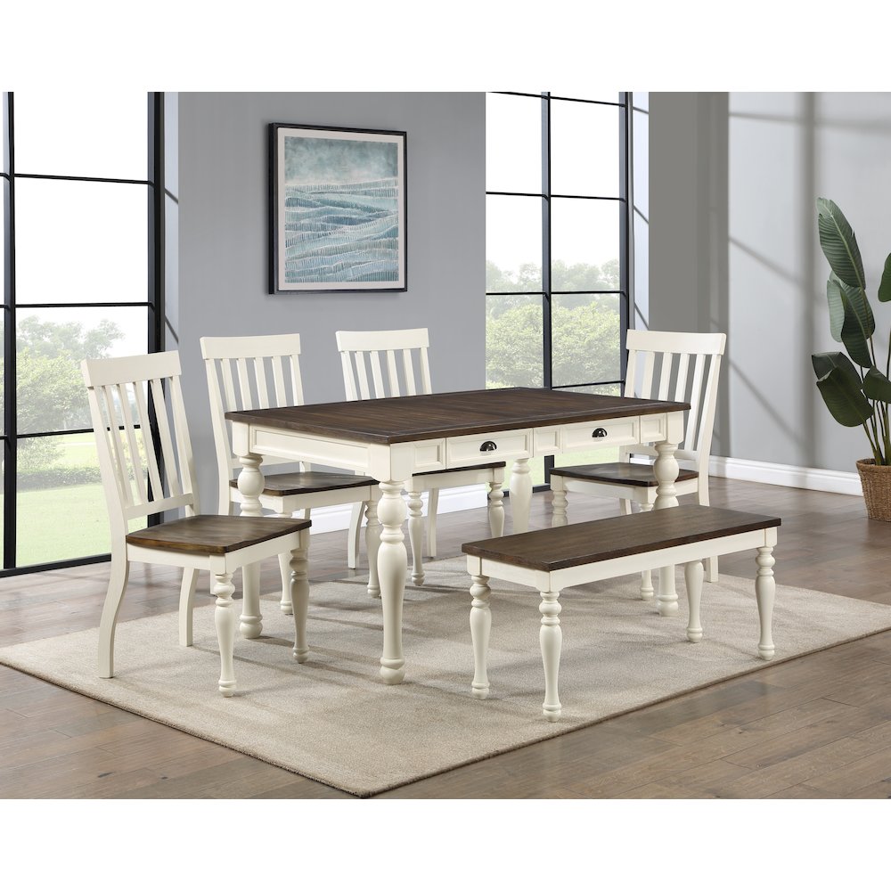 Joanna Two tone 7pc dining w bench. Picture 4
