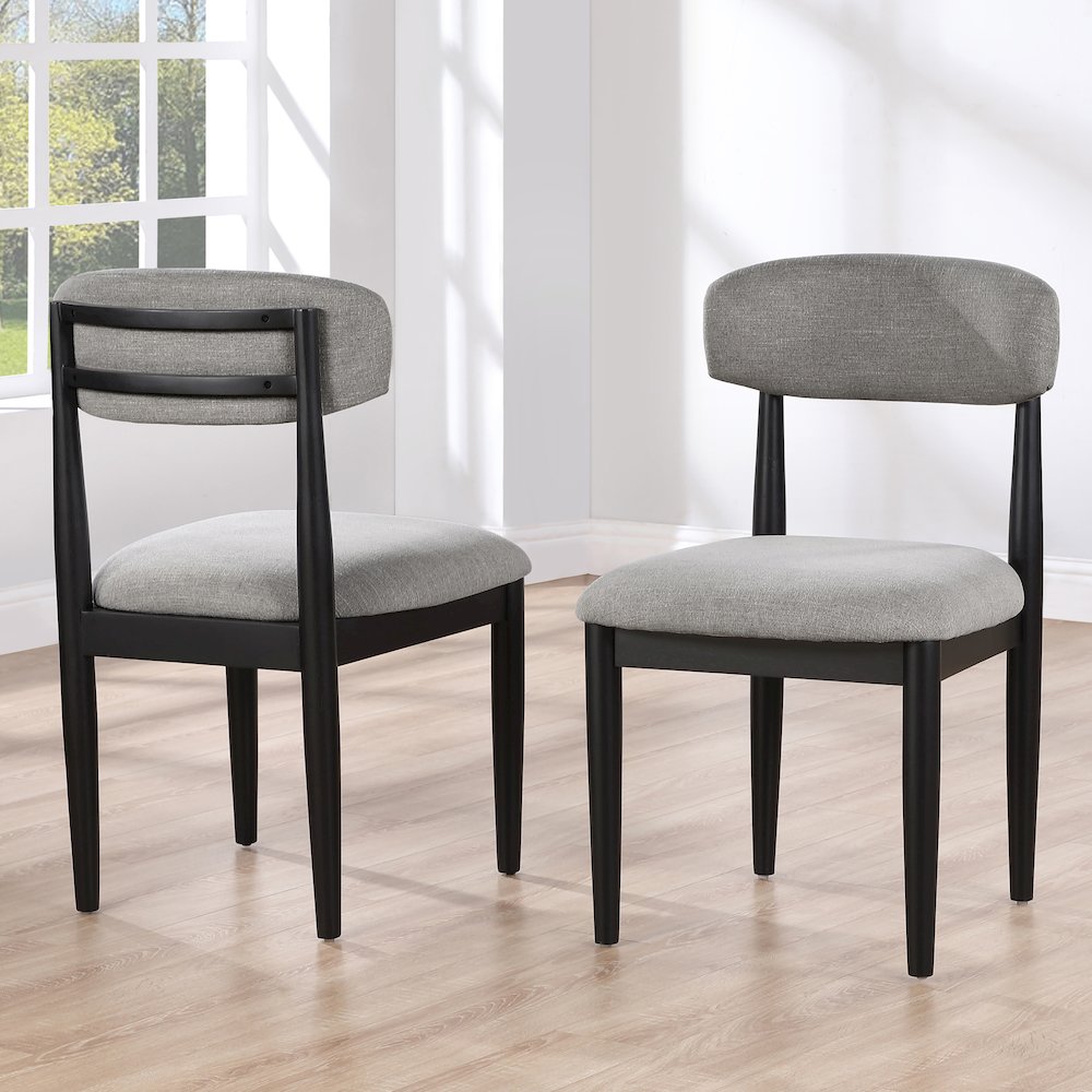 Magnolia 52-inch Round Dining Table & 6 Upholstered Side Chairs, Black Finish. Picture 7