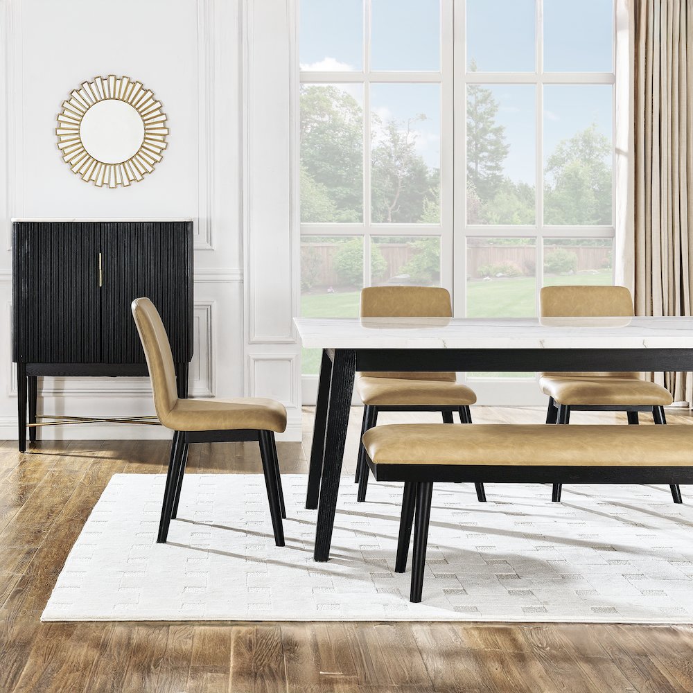 Vida 49″ Sand Vegan Leather Dining Bench. Picture 5
