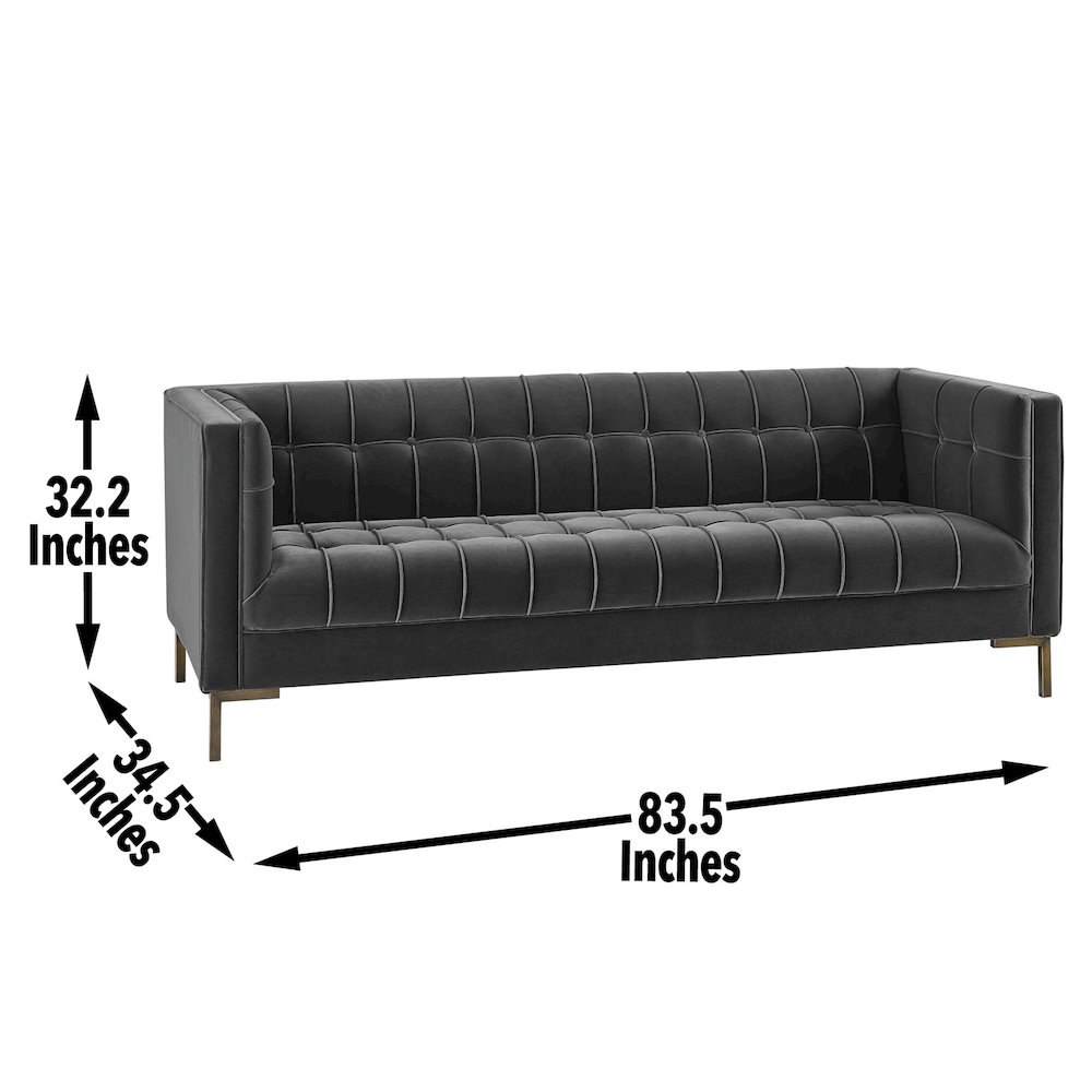 Isaac Channel Stitch Gray Velvet Sofa. Picture 7