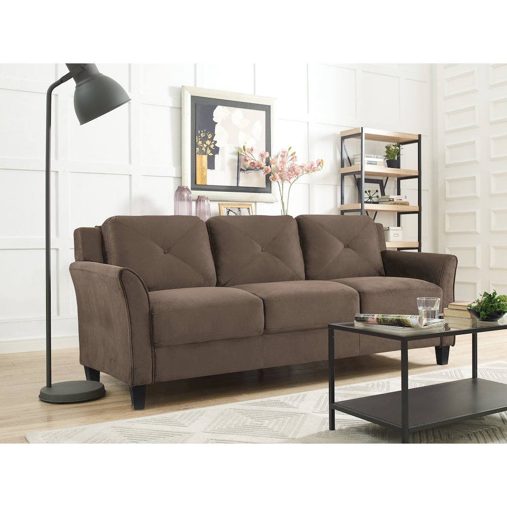 Hartford Sofa Rolled Arms Brown. Picture 3