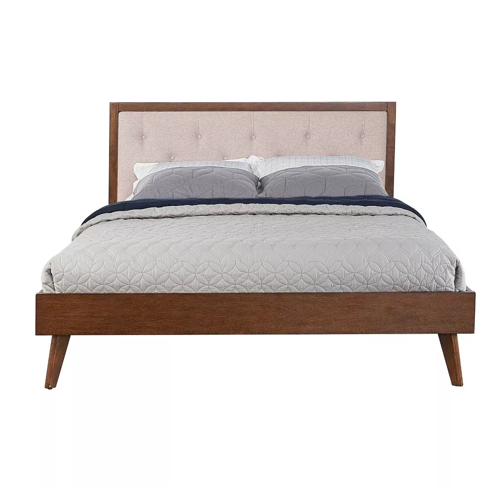 Reid Mid Century Oatmeal Platform Queen Bed. Picture 1