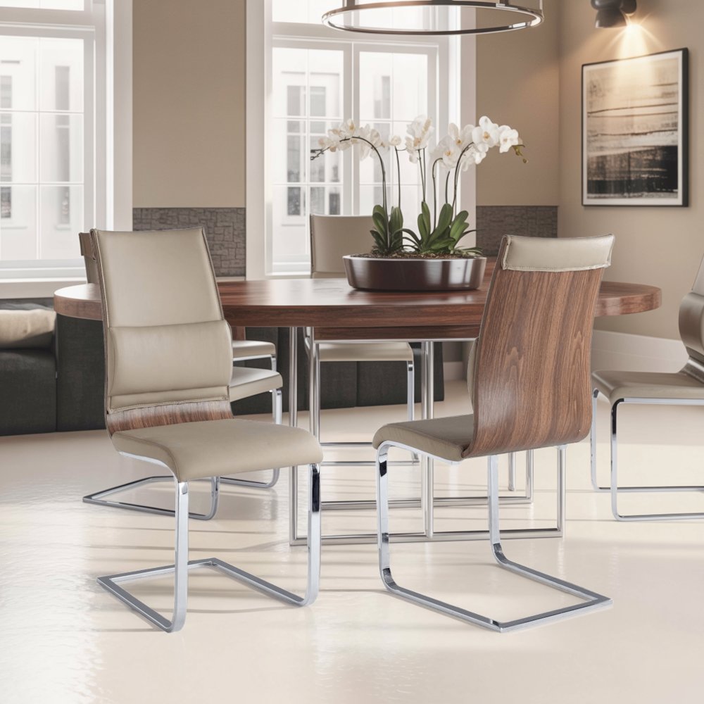 Taupe Faux Leather Chair Set of 2 - Modern Dining Chairs. Picture 3
