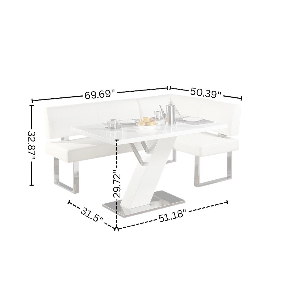 White Faux Leather Corner Dining Table with Kitchen Nook Bench Seating. Picture 9