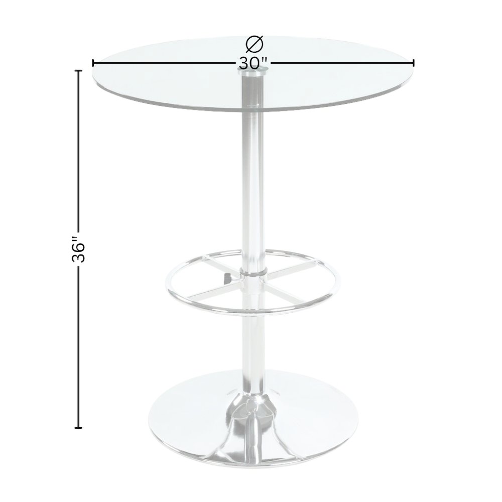 Glass Bar Table with Chrome Base – Counter Height Round Cocktail Table. Picture 6