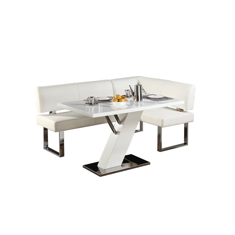 White Faux Leather Corner Dining Table with Kitchen Nook Bench Seating. Picture 1