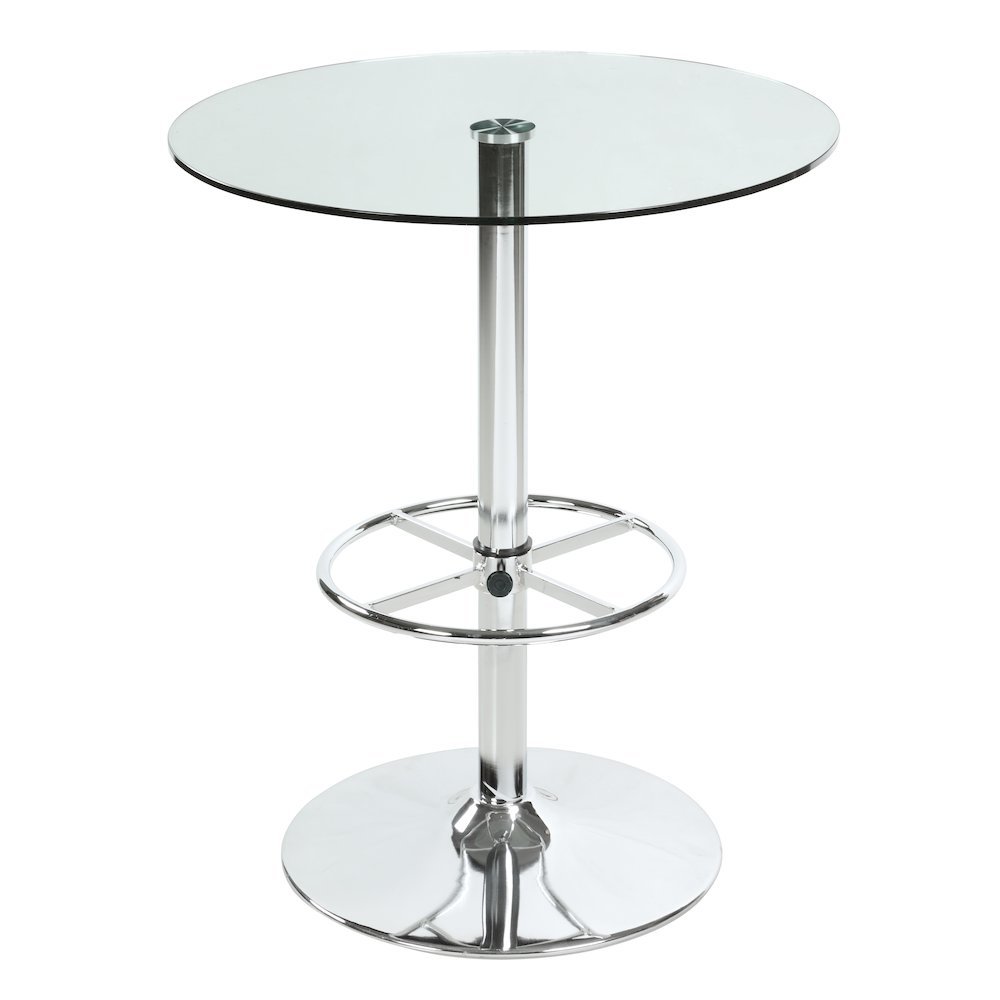 Glass Bar Table with Chrome Base – Counter Height Round Cocktail Table. Picture 4
