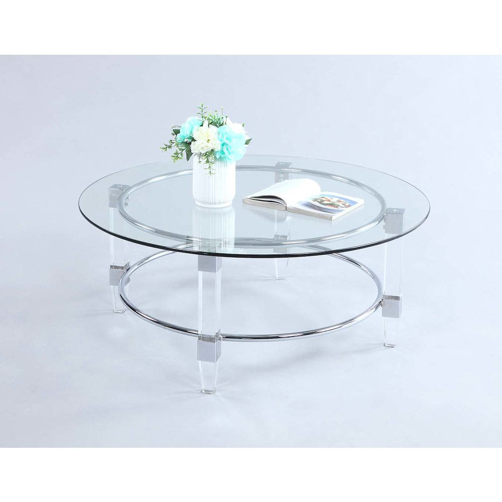 Contemporary Round Glass Top Cocktail Table. Picture 2