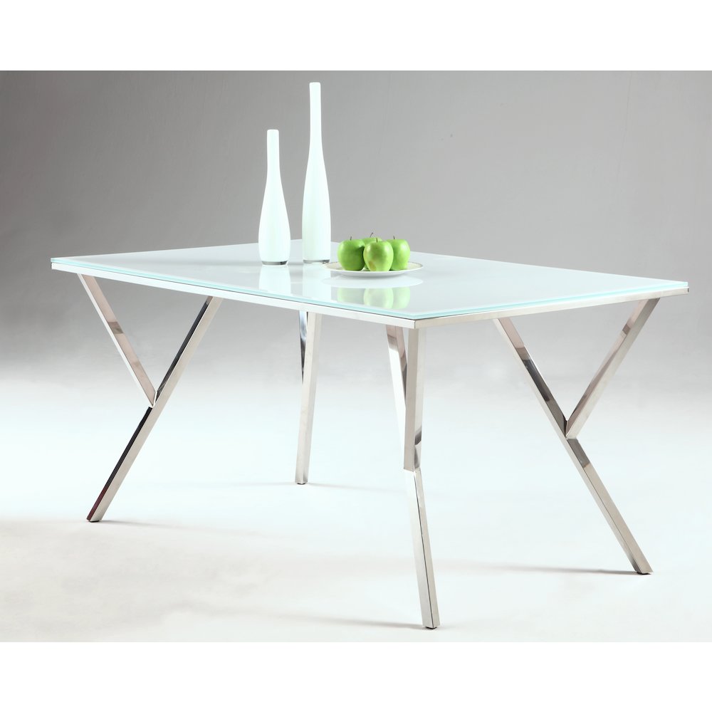 Modern Dining Set With Starphire Glass Table & White Upholstered Chairs. Picture 2