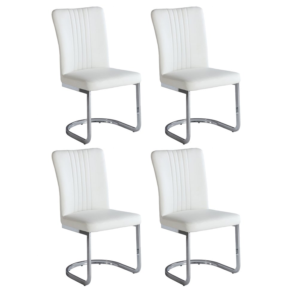 Channel Back Cantilever Side Chair  - Set Of 4, White. Picture 4