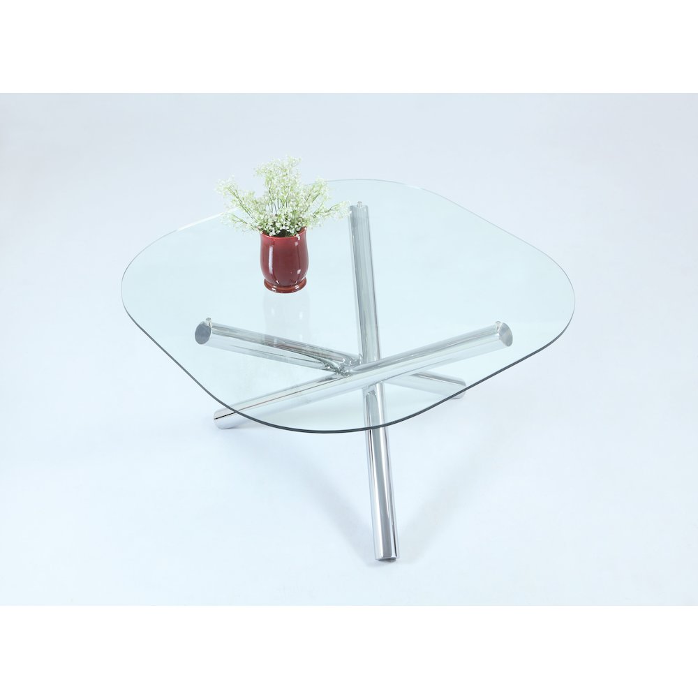 Contemporary Square Round Glass Top Table. Picture 4