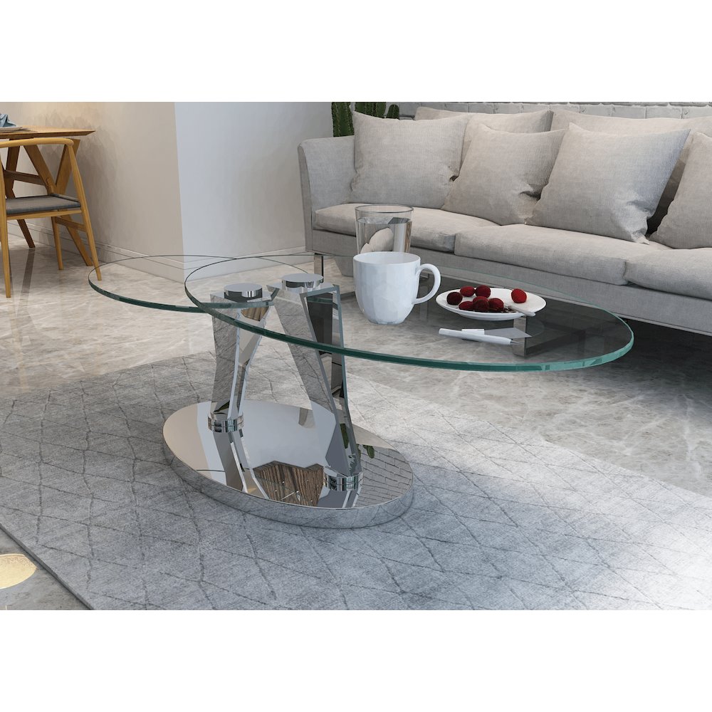 Contemporary Glass Top Motion Cocktail Table. Picture 5
