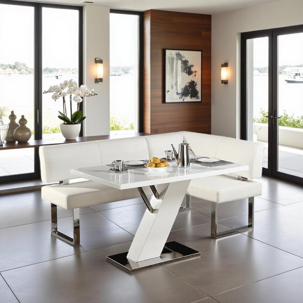 White Faux Leather Corner Dining Table with Kitchen Nook Bench Seating. Picture 2