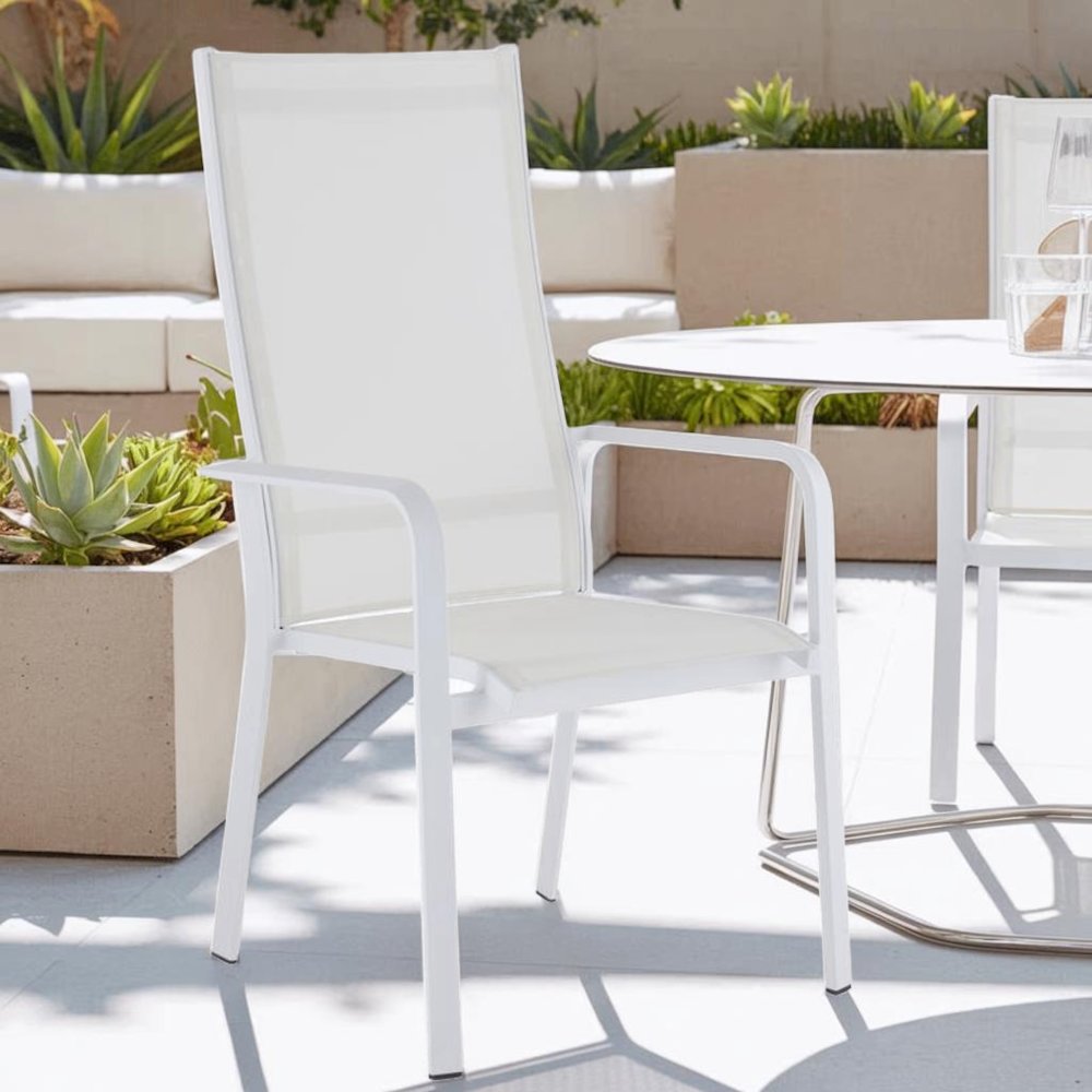 White Patio Chair Set of 2 with Aluminum Frame, High Back Deck Chairs. Picture 2