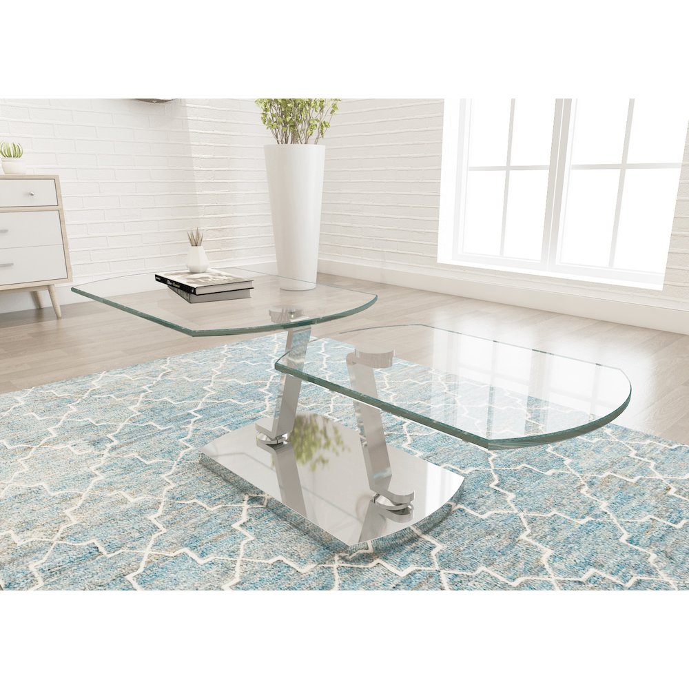 Contemporary Glass Top Motion Cocktail Table. Picture 6
