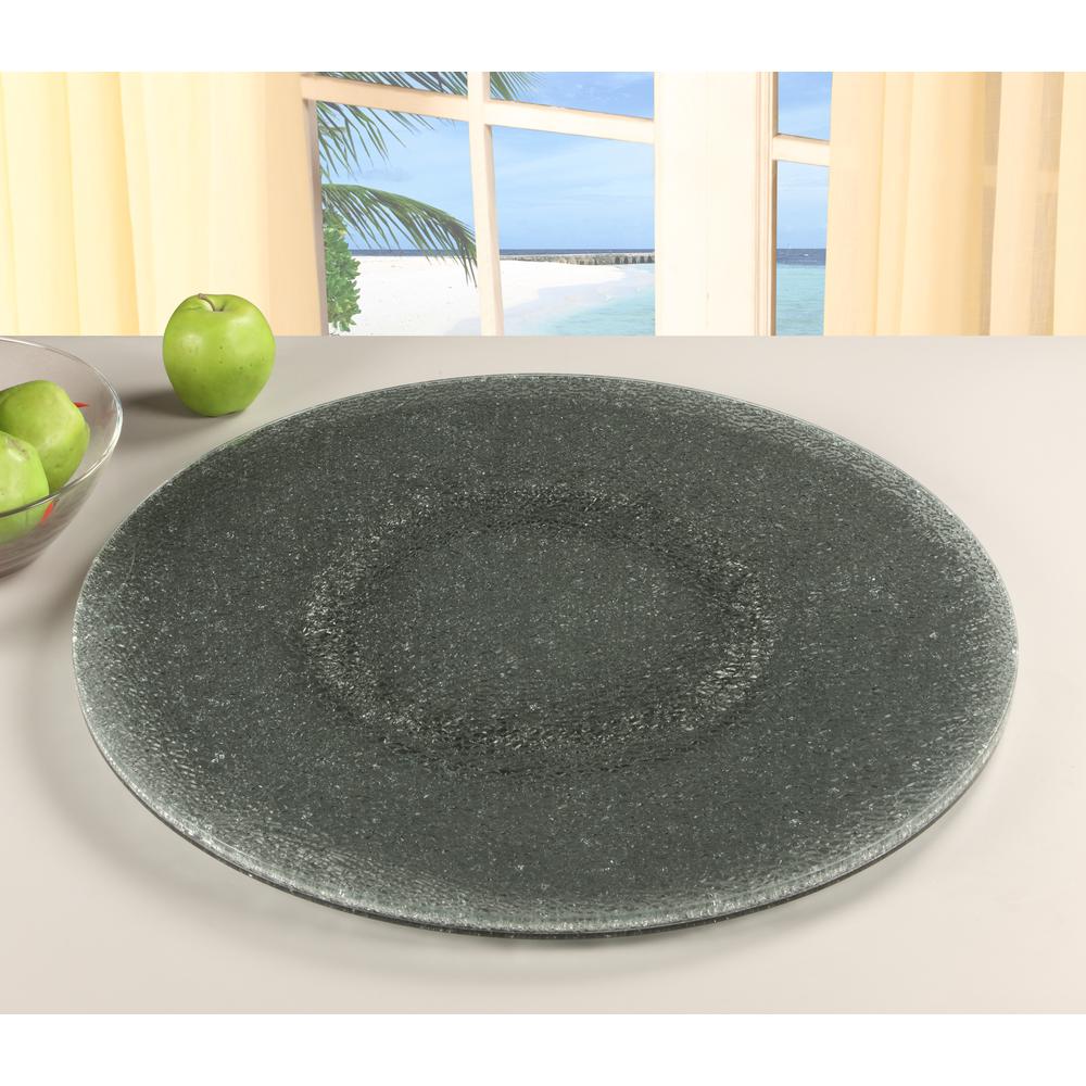 24” Round Gray Crackled Glass Lazy Susan. Picture 2
