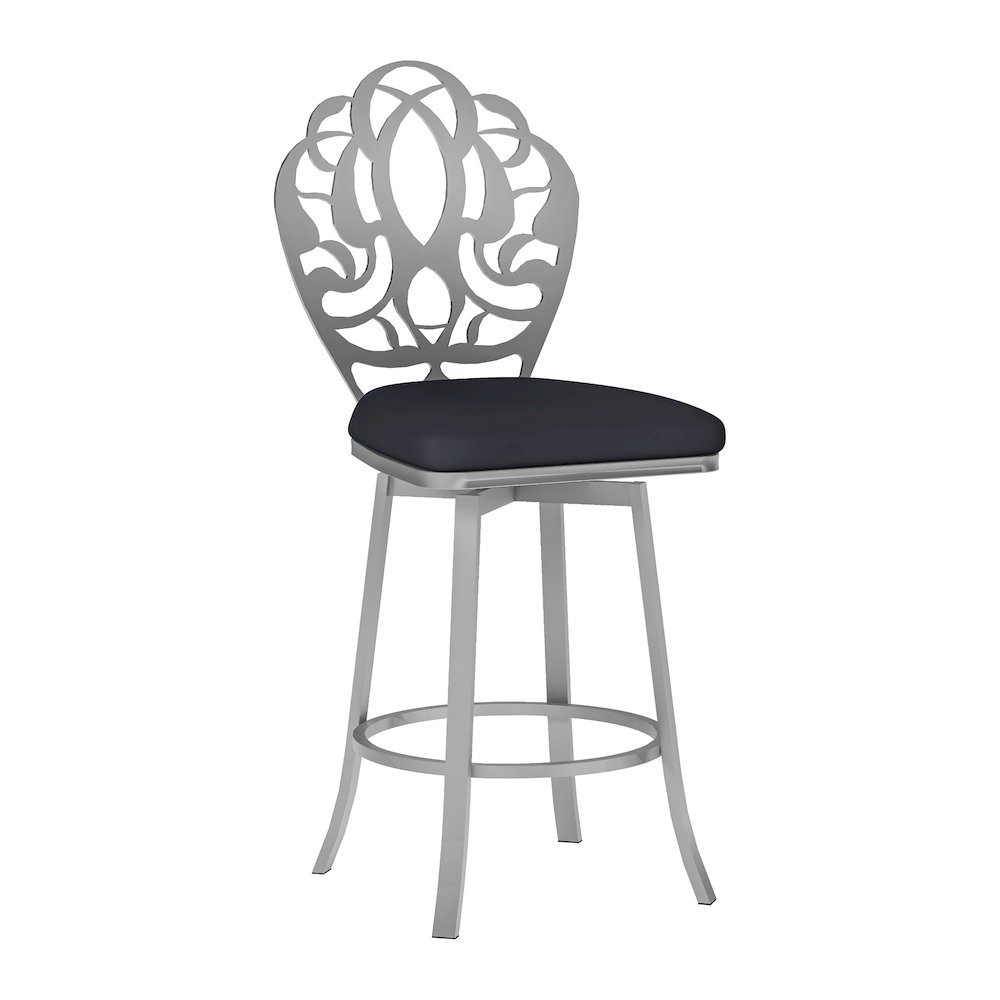 Laser Cut Back Memory Back Swivel Counter Stool, Brushed Nickel Plated. Picture 1