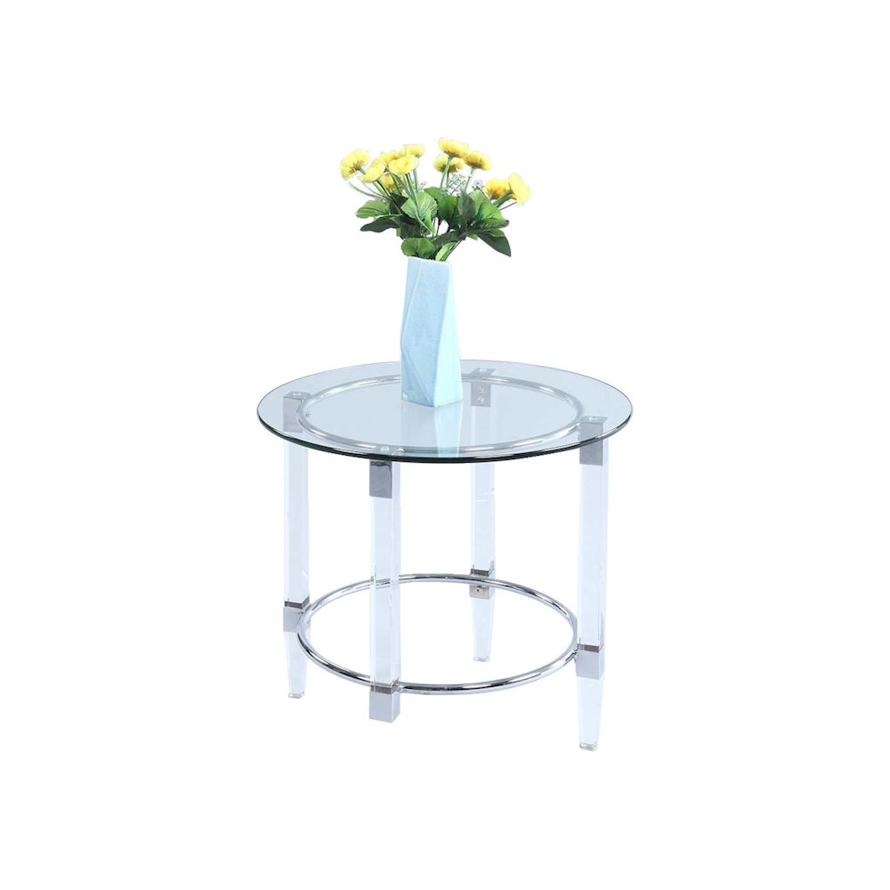 Contemporary Round Glass Top Lamp Table. Picture 1
