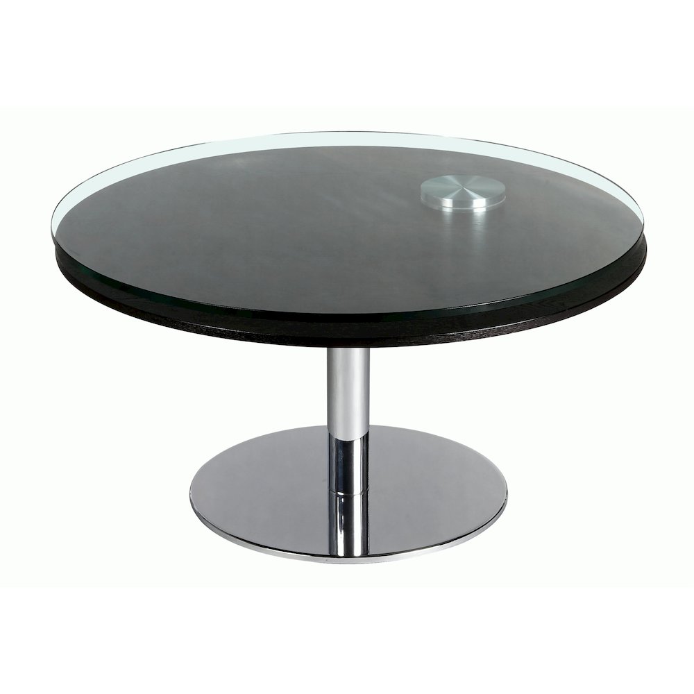 Contemporary Dual Round Top Motion Cocktail Table W/ Glass & Solid Wood Top. Picture 1