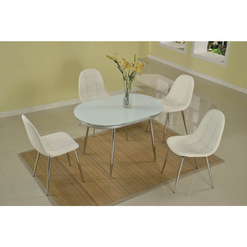 32"X47" Racetrack Oval White Starphire Glass Top W/ Ext., Chrome. Picture 5