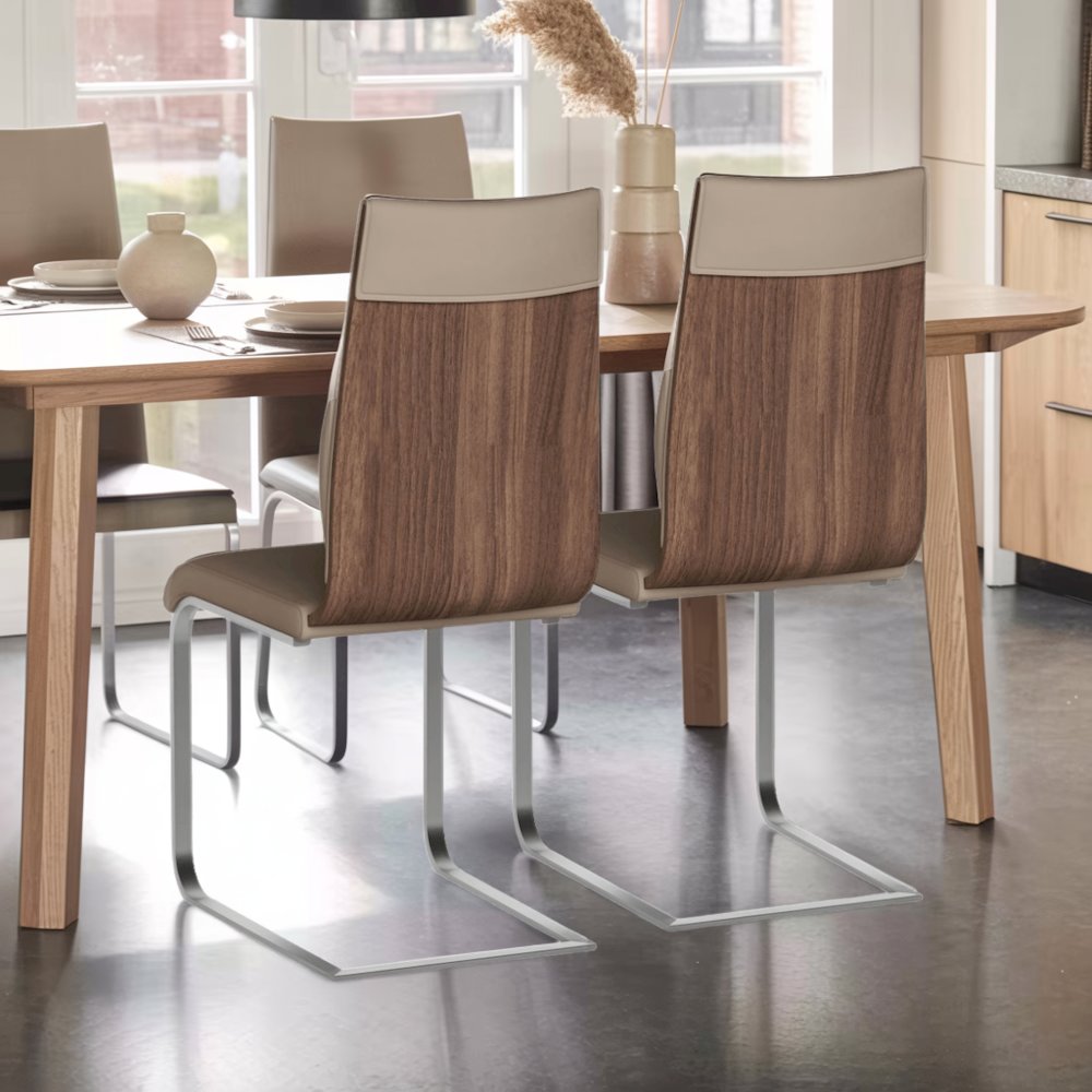Taupe Faux Leather Chair Set of 2 - Modern Dining Chairs. Picture 2