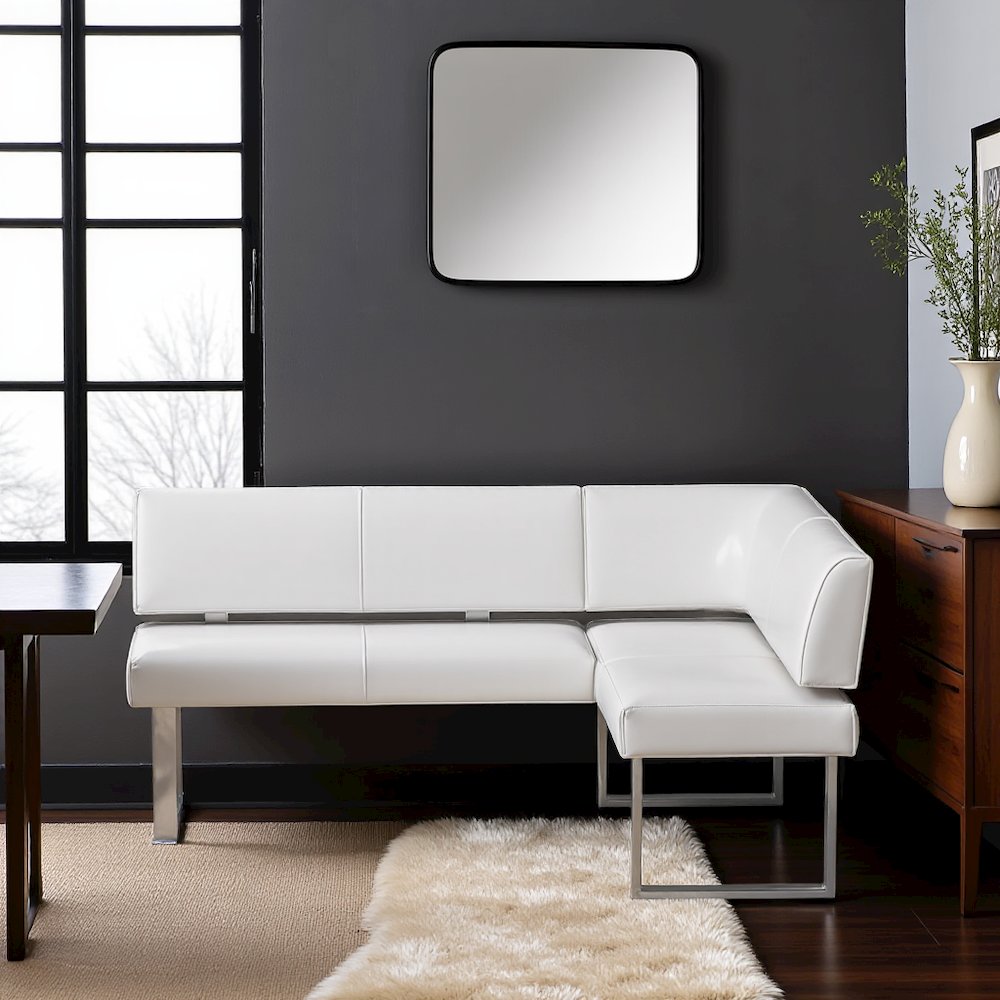 White Faux Leather Corner Dining Table with Kitchen Nook Bench Seating. Picture 3
