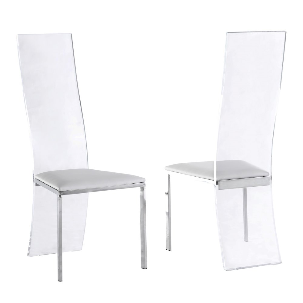Acrylic High Back Side Chair - Set Of 2, White. Picture 1