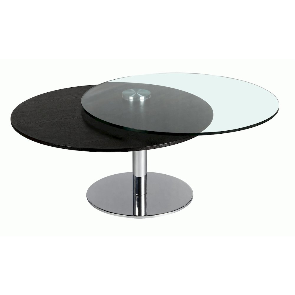 Contemporary Dual Round Top Motion Cocktail Table W/ Glass & Solid Wood Top. Picture 3
