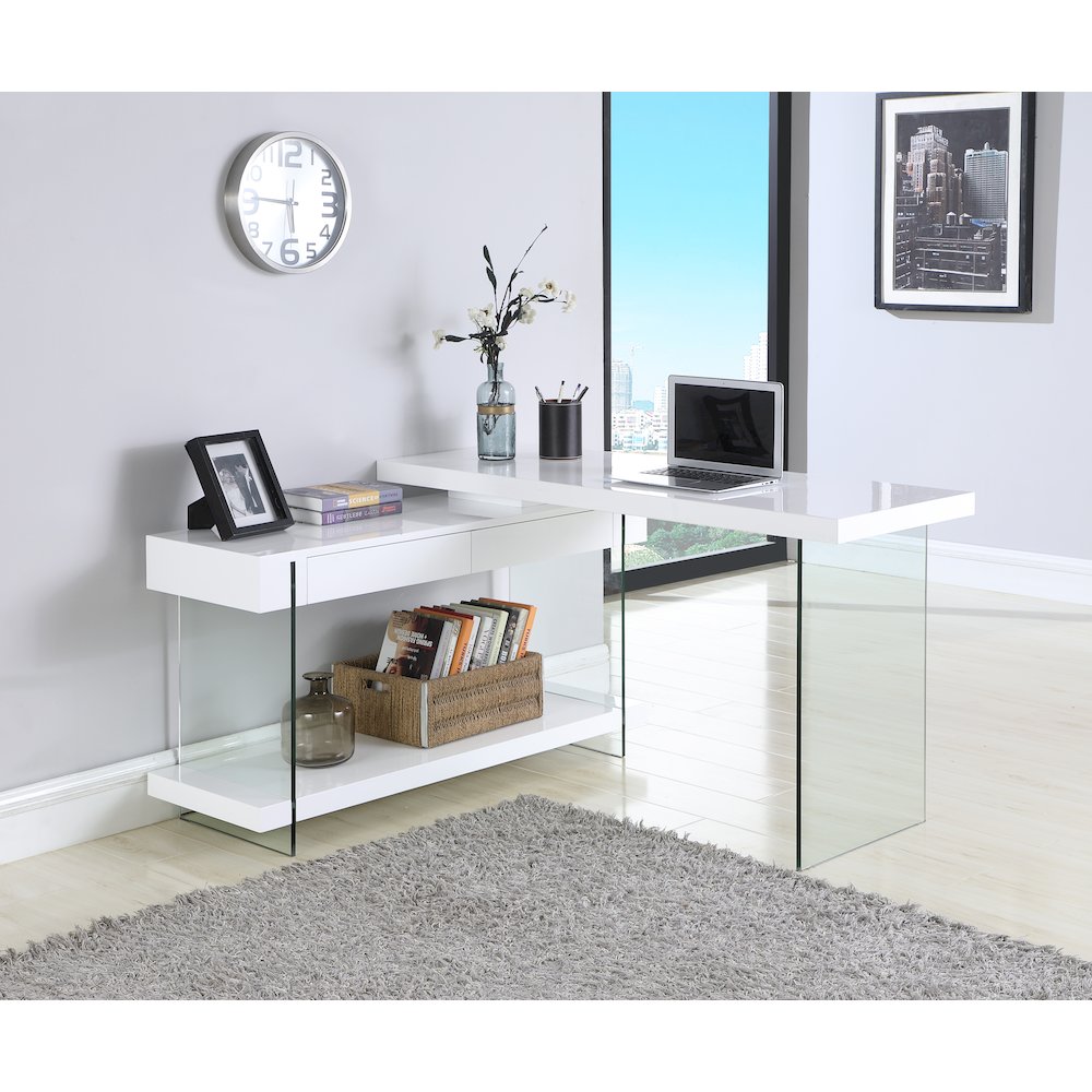 Modern Rotatable Glass & Wooden Desk W/ Drawers & Shelf. Picture 9