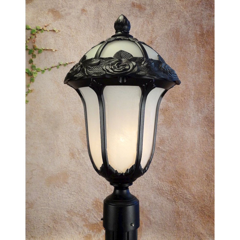 Rose Garden Large Post Mount Light with Alabaster Glass. Picture 2