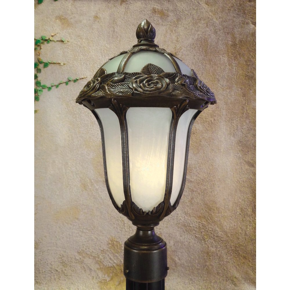 Rose Garden Large Post Mount Light with Alabaster Glass. Picture 2