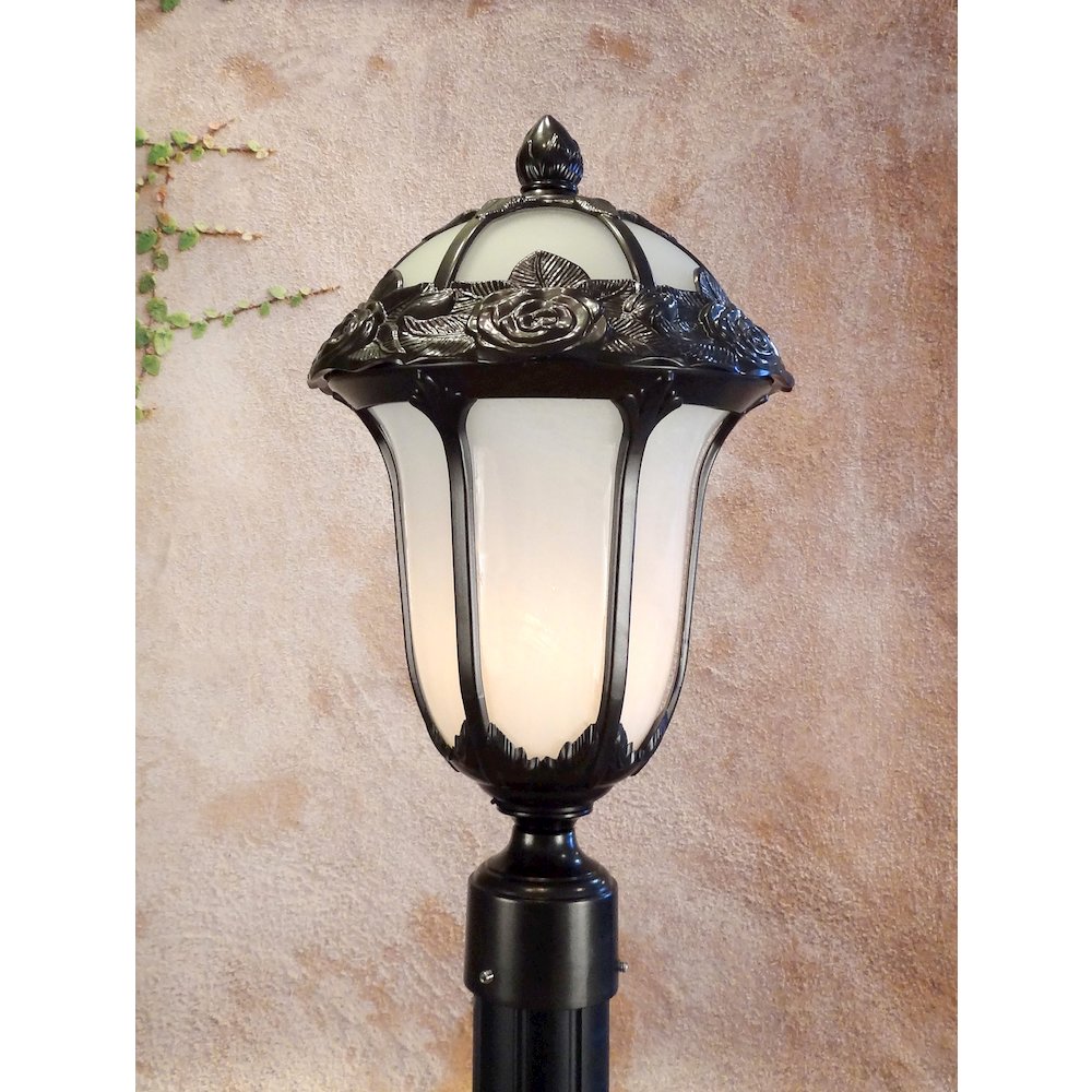 Rose Garden Large Post Mount Light with Alabaster Glass. Picture 2
