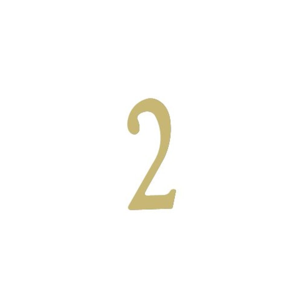 3 inch Brass Self Adhesive Address Number.  Number: 2. Picture 1