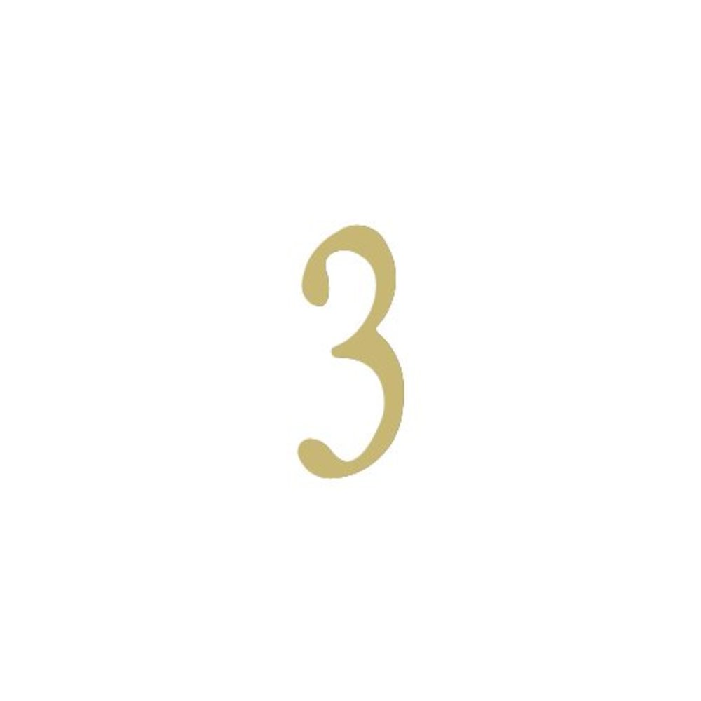 2 inch Brass Self Adhesive Address Number.  Number: 3. Picture 1