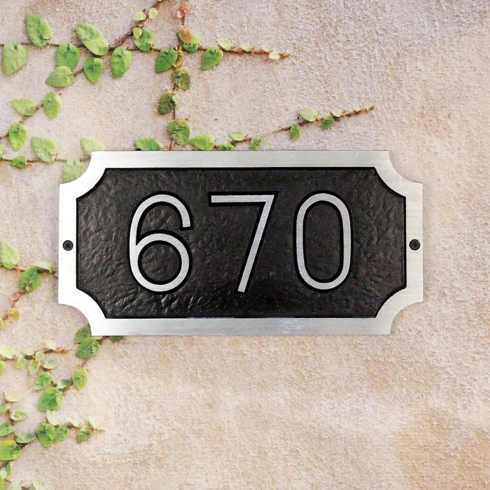 Traditional Cast Aluminum Address Plaque with Brushed Aluminum Numbers. Picture 1