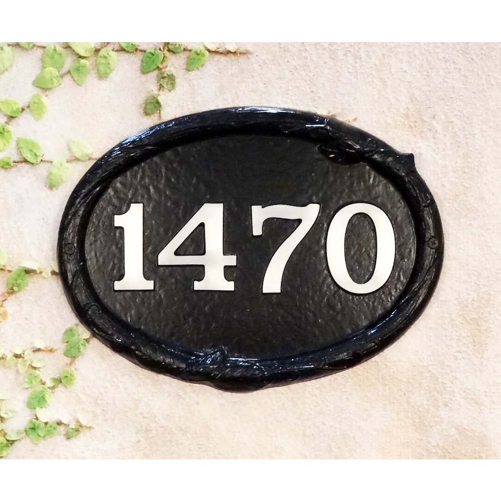 Floral Cast Aluminum Address Plaque with Brushed Aluminum Numbers. Picture 1