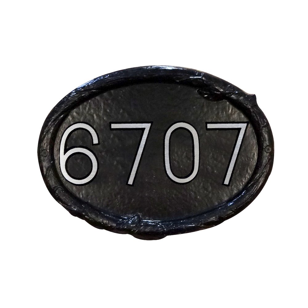 Floral Cast Aluminum Address Plaque with Brushed Aluminum Numbers - Times Font. Picture 2