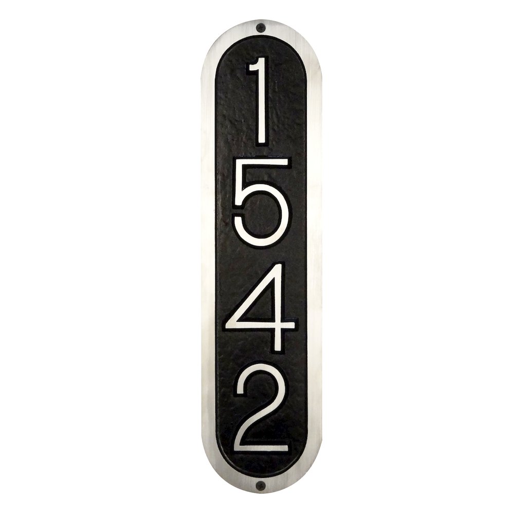 Ventena Cast Aluminum Address Plaque with Brushed Aluminum Numbers - Times Font. Picture 2