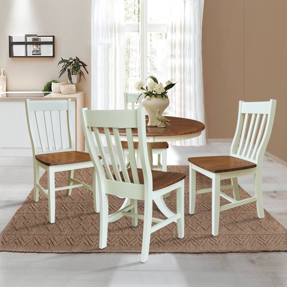 36" Solid Wood Round Top Pedestal Dining Table with 4 Dining Chairs. Picture 4