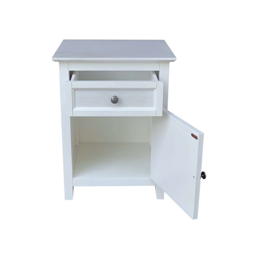 Solid Wood Nightstand with Storage Cabinet, Chalk & White Two-Tone Bedside Table. Picture 7