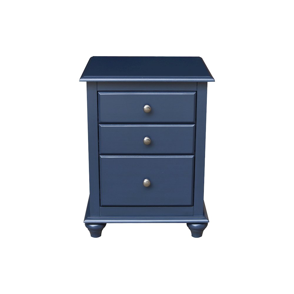3-Drawer Nightstand, Modern Denim Blue Bedside Table with Tiered Storage. Picture 1