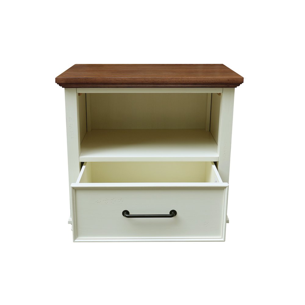 Solid Wood 1-Drawer Nightstand, Hickory and Shell Two-Tone Bedside Table. Picture 6