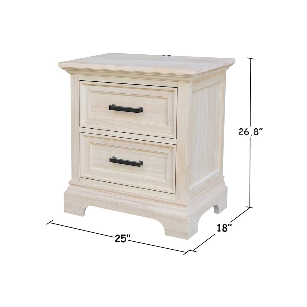 2-Drawer Nightstand with USB Charging Port, Ready to Finish Bedside Table. Picture 2