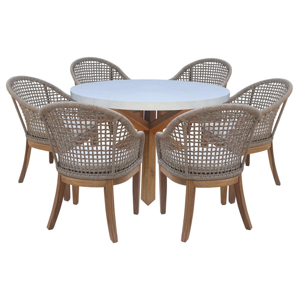 Outdoor 7 Piece Teak Patio Furniture Set with a Round Table and 6 Chairs. Picture 5